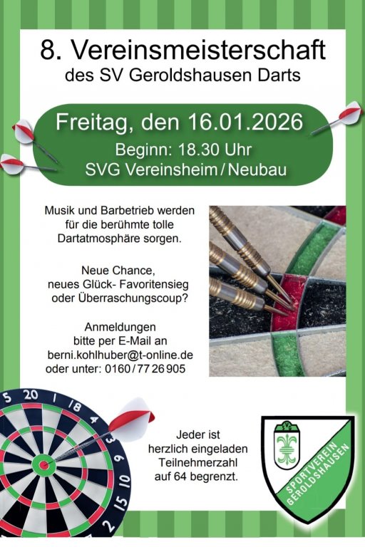 Grossansicht in neuem Fenster: SV Geroldshausen Dartsmeisterschaft Plakat Grossansicht in neuem Fenster: SV Geroldshausen Dartsmeisterschaft Plakat