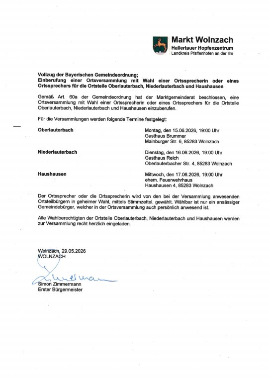 Grossansicht in neuem Fenster: Vollzug der GO: Einberufung einer Ortsversammlung mit Ortssprecherwahl Grossansicht in neuem Fenster: Vollzug der GO: Einberufung einer Ortsversammlung mit Ortssprecherwahl